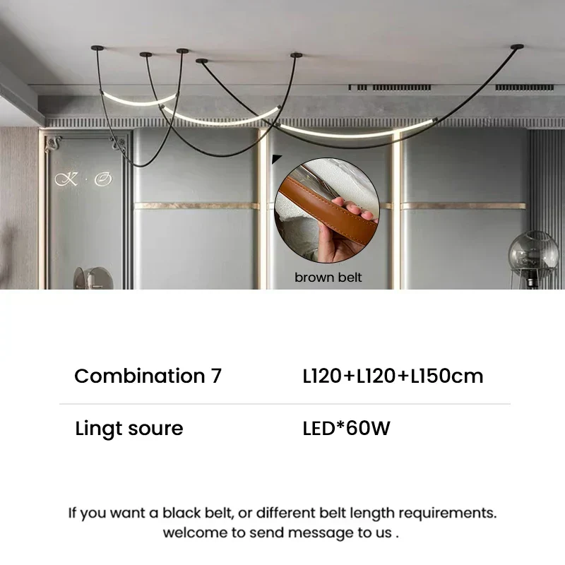 Euroselle Modern Nordic Leather Belt Chandelier LED Pendant Light