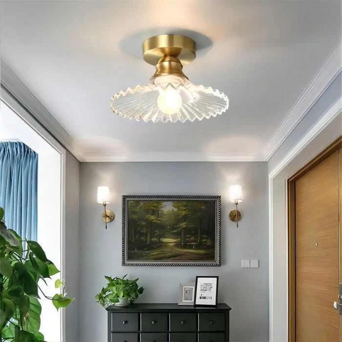 Lunera Retro Ribbed Petal Clear Glass Ceiling Light By Euroselle