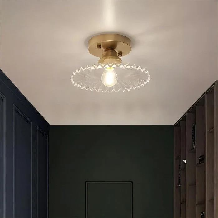 Lunera Retro Ribbed Petal Clear Glass Ceiling Light By Euroselle