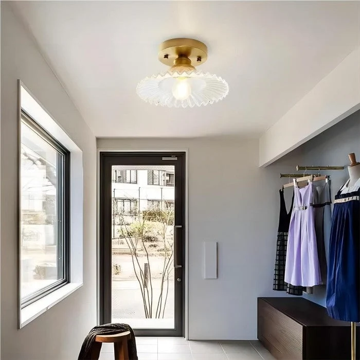 Lunera Retro Ribbed Petal Clear Glass Ceiling Light By Euroselle