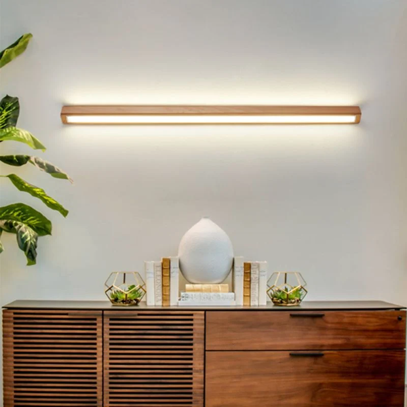 Linora Modern Linear LED Wall Light By Euroselle With Half Wood And Acrylic