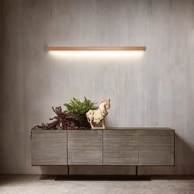 Linora Modern Linear LED Wall Light By Euroselle With Half Wood And Acrylic