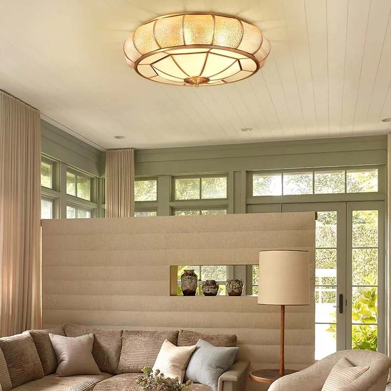 VerreTexturé Elegant Round Ceiling Lamp With Textured Glass Euroselle