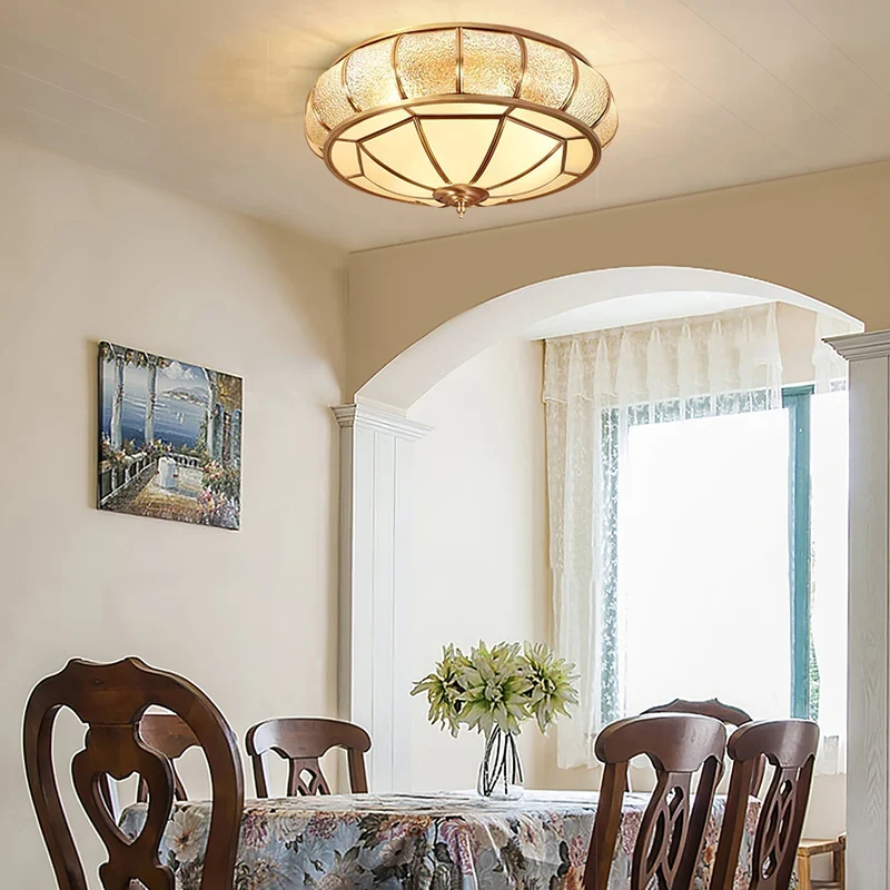 VerreTexturé Elegant Round Ceiling Lamp With Textured Glass Euroselle