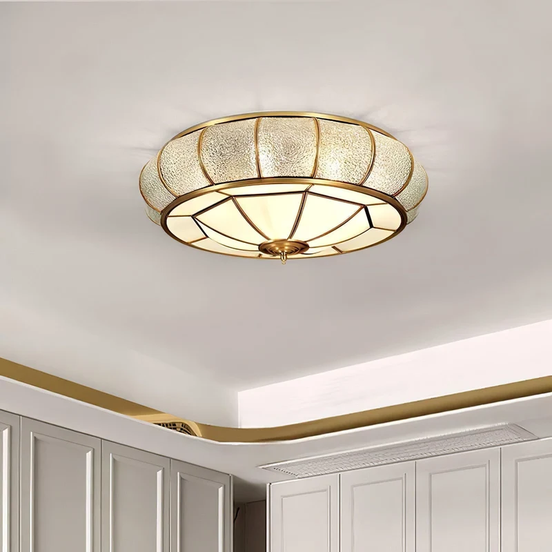VerreTexturé Elegant Round Ceiling Lamp With Textured Glass Euroselle