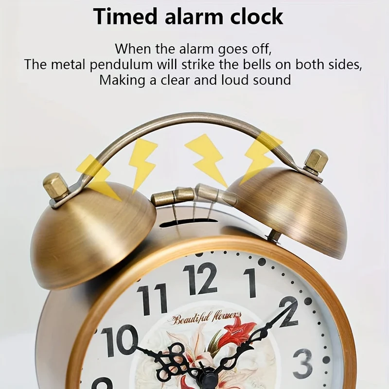 Euroselle Scandinavian Vintage Alarm Clock With Luminous Dial