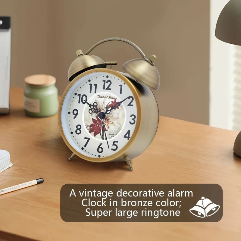 Euroselle Scandinavian Vintage Alarm Clock With Luminous Dial