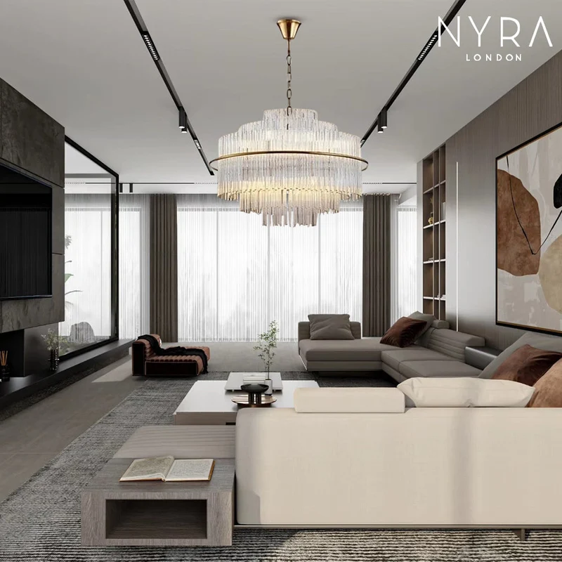 Euroselle Luna Collection Crystal Droplet Chandelier With Gold Bronze Hardware