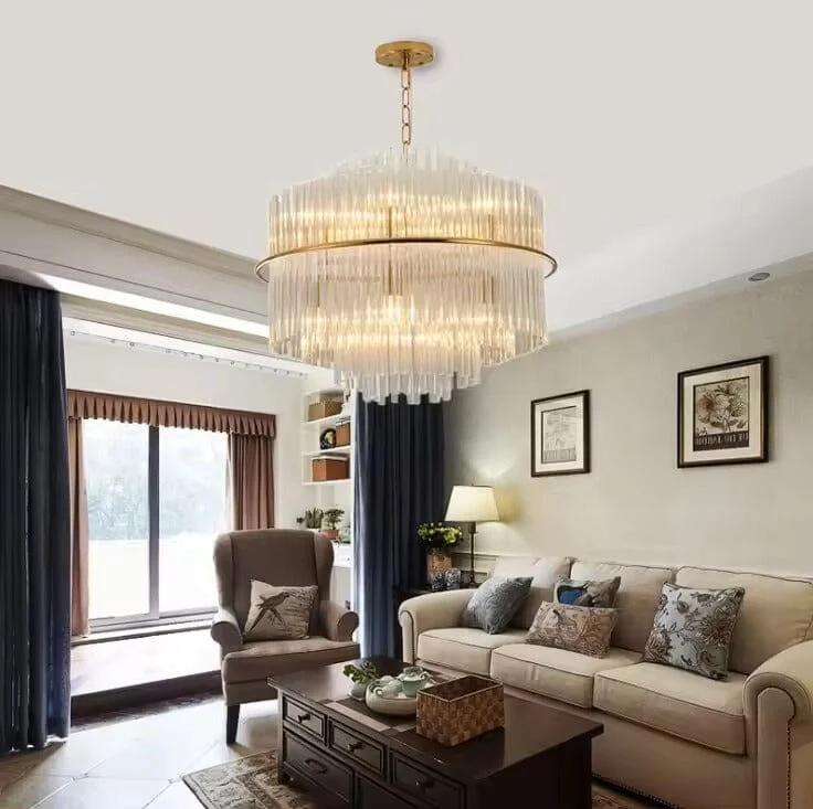 Euroselle Luna Collection Crystal Droplet Chandelier With Gold Bronze Hardware