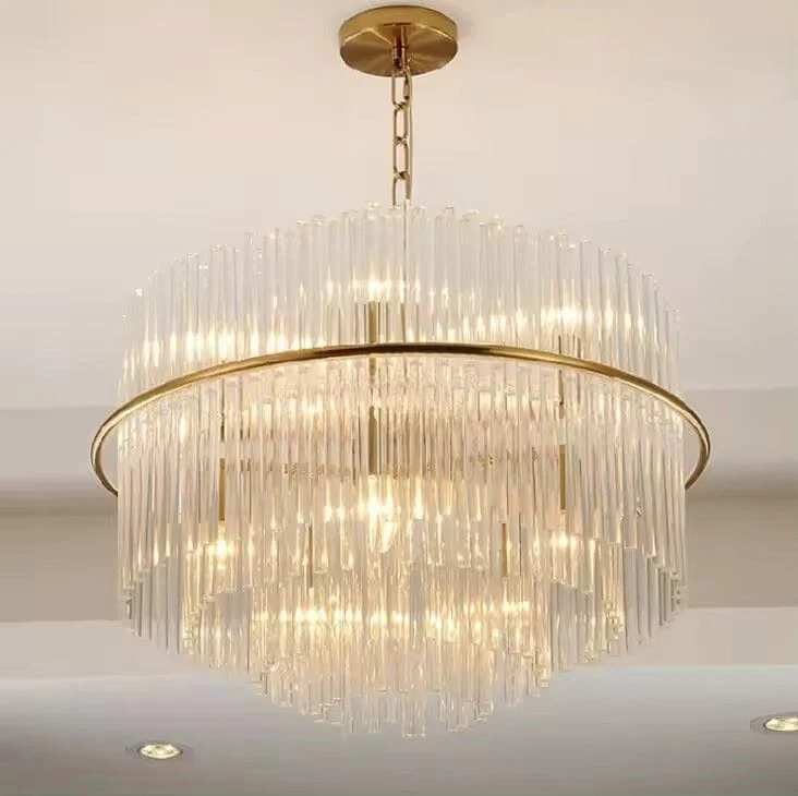 Euroselle Luna Collection Crystal Droplet Chandelier With Gold Bronze Hardware