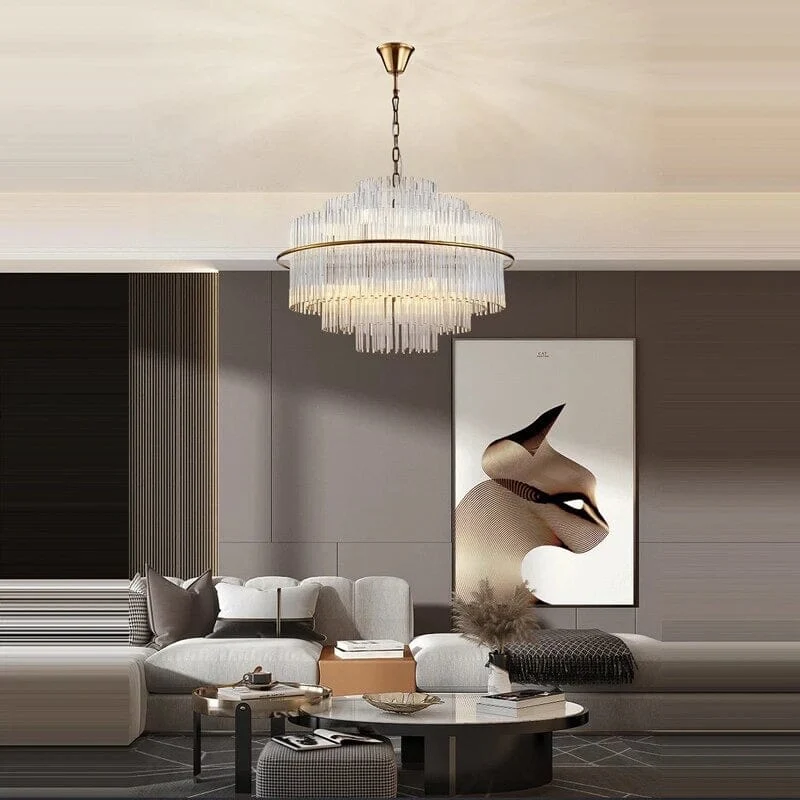 Euroselle Luna Collection Crystal Droplet Chandelier With Gold Bronze Hardware