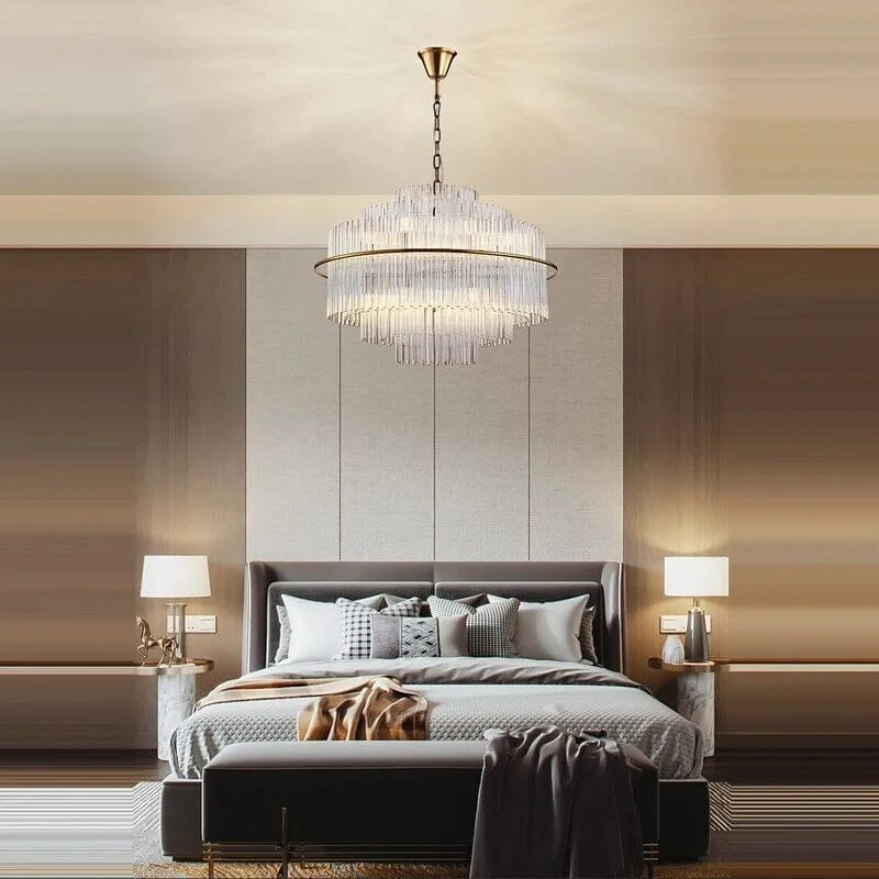 Euroselle Luna Collection Crystal Droplet Chandelier With Gold Bronze Hardware