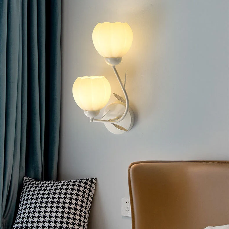 Belleverre French Floral Cup Wall Light In Iron And Glass For Bedroom Euroselle