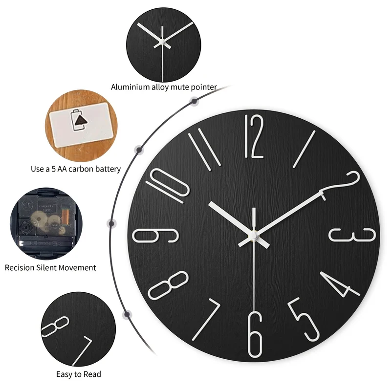 Euroselle OAKTIDE Contemporary Wall Clock For Quiet Timekeeping In Modern Interiors