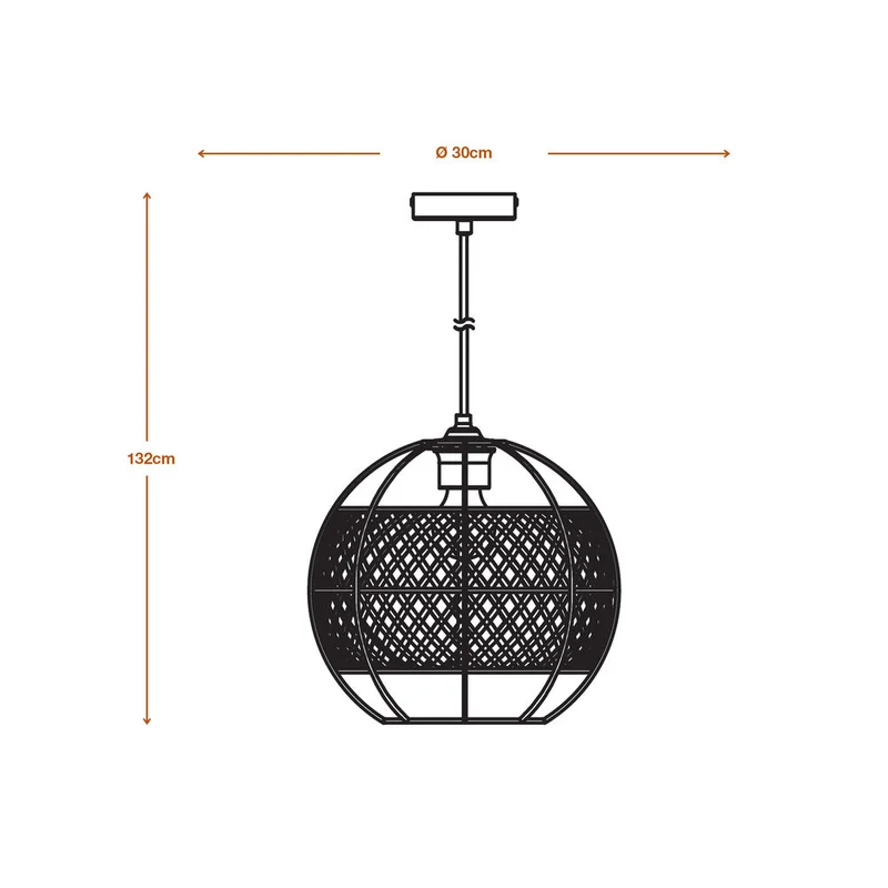 LEDVANCE DECOR Cage Globe Pendant Hängeleuchte, E27, nicht dimmbar, IP20, Rattan/Metall, 300mm, schwarz/braun