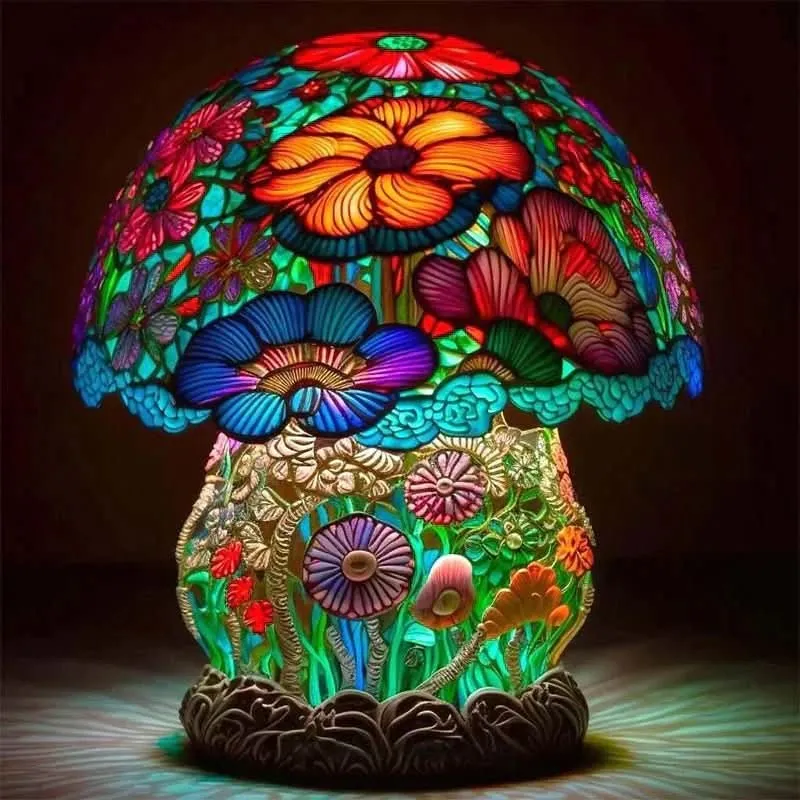Euroselle Wireless Mosaic Glass Lamp With Soft Warm Glow For Cozy Artistic Ambience