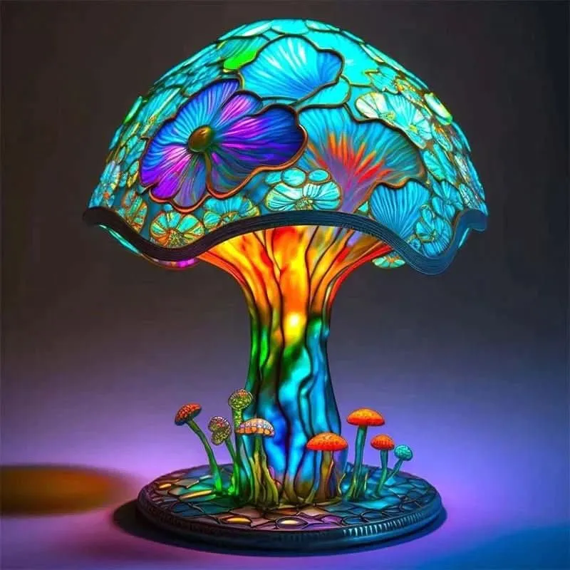 Euroselle Wireless Mosaic Glass Lamp With Soft Warm Glow For Cozy Artistic Ambience