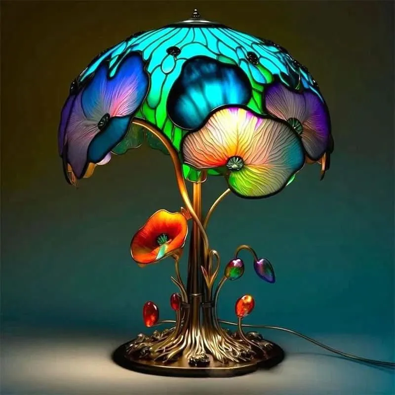 Euroselle Wireless Mosaic Glass Lamp With Soft Warm Glow For Cozy Artistic Ambience