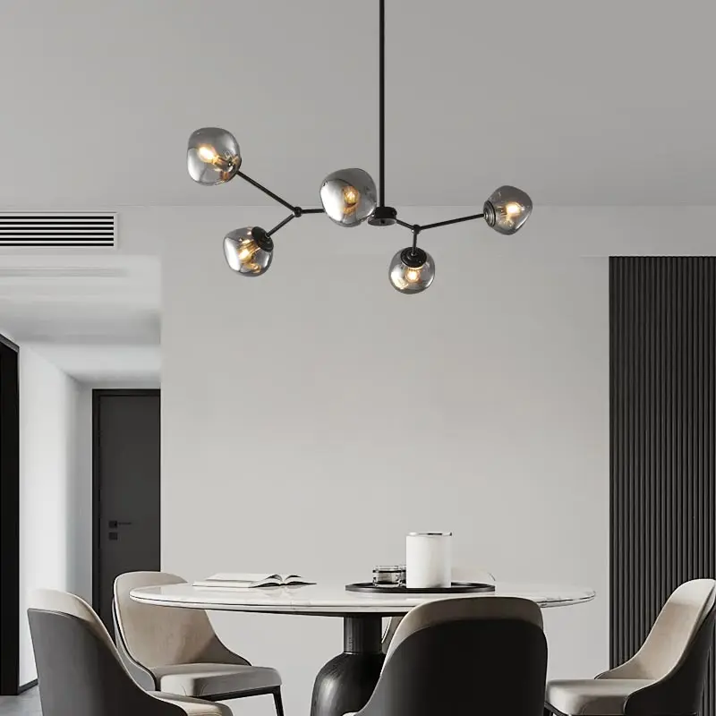 Euroselle Minimalist Lava Glass Chandelier With Smoky Gray Finish