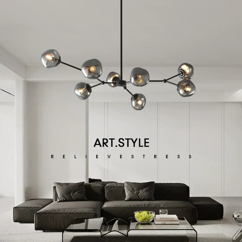 Euroselle Minimalist Lava Glass Chandelier With Smoky Gray Finish