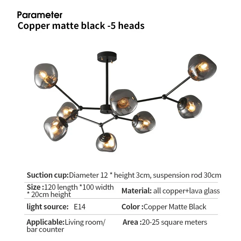 Euroselle Minimalist Lava Glass Chandelier With Smoky Gray Finish