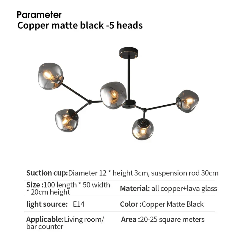 Euroselle Minimalist Lava Glass Chandelier With Smoky Gray Finish