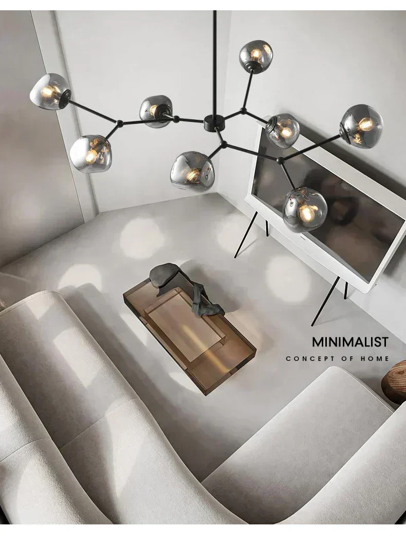 Euroselle Minimalist Lava Glass Chandelier With Smoky Gray Finish