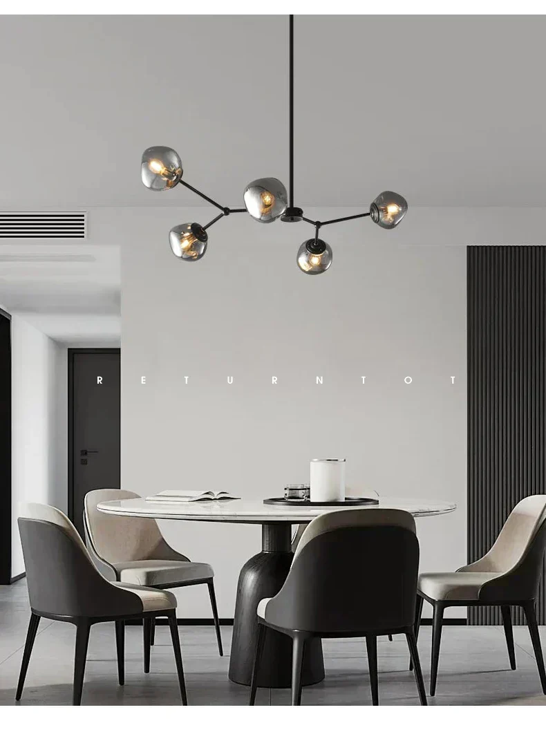 Euroselle Minimalist Lava Glass Chandelier With Smoky Gray Finish