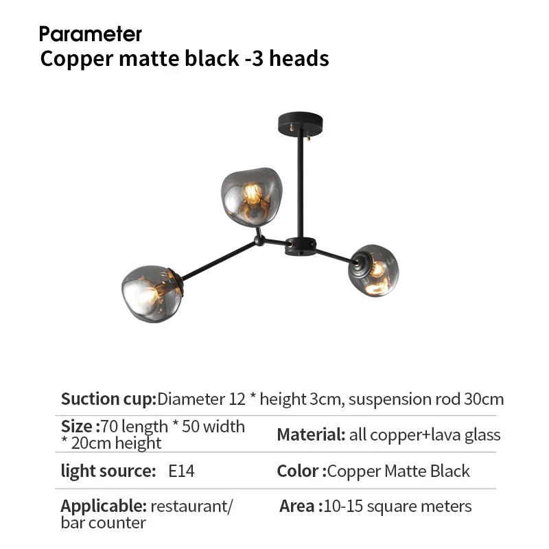 Euroselle Minimalist Lava Glass Chandelier With Smoky Gray Finish