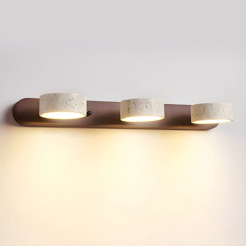 Euroselle Indoor LED Wall Light With Travertine And Wood For Warm Architectural Illumination