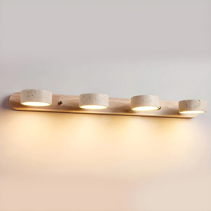Euroselle Indoor LED Wall Light With Travertine And Wood For Warm Architectural Illumination