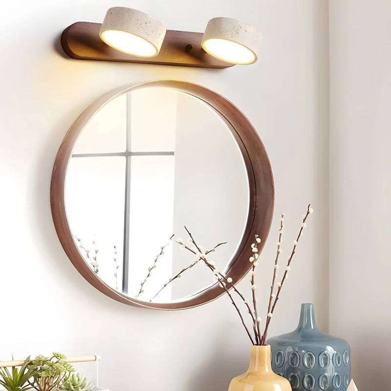 Euroselle Indoor LED Wall Light With Travertine And Wood For Warm Architectural Illumination