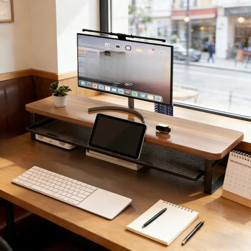 Euroselle Dual-Layer Computer Stand With Easy Pull-Out Storage Drawer