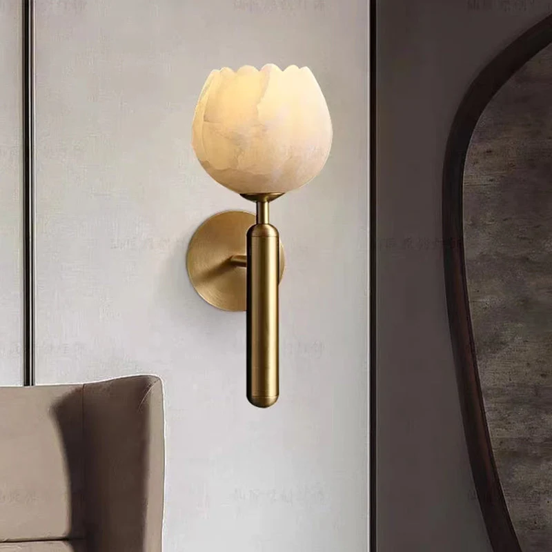 Euroselle Rose Marble Wall Sconce With Rose-Shaped Shade For Bedrooms