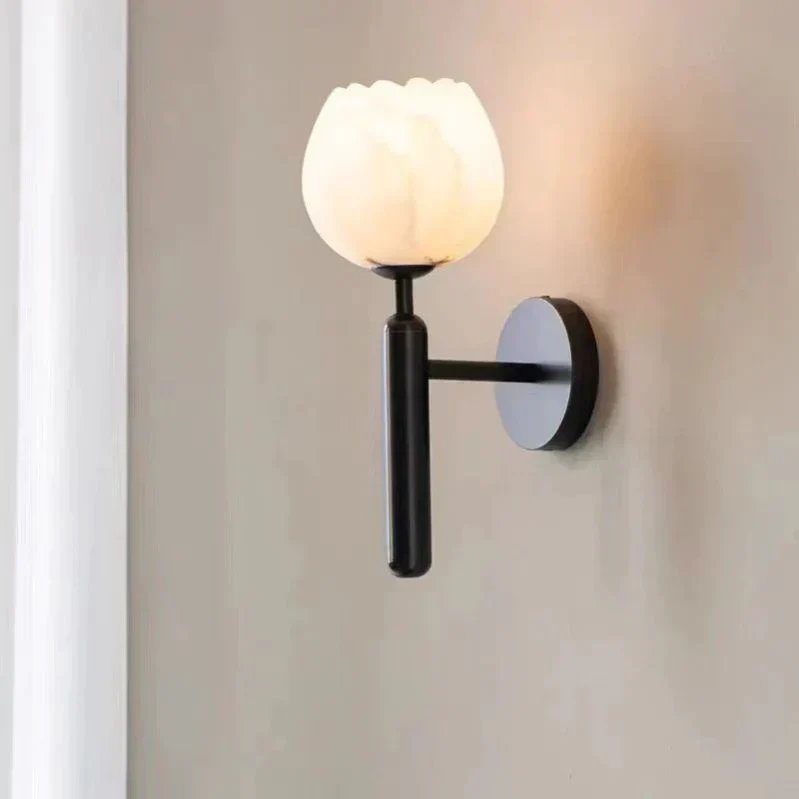 Euroselle Rose Marble Wall Sconce With Rose-Shaped Shade For Bedrooms