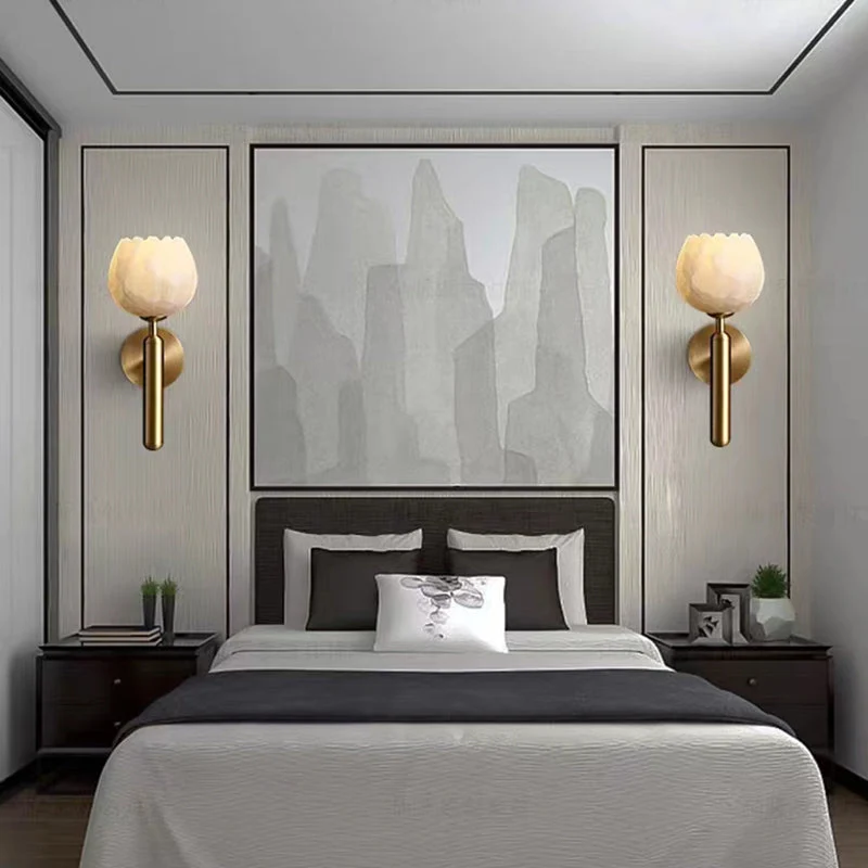 Euroselle Rose Marble Wall Sconce With Rose-Shaped Shade For Bedrooms