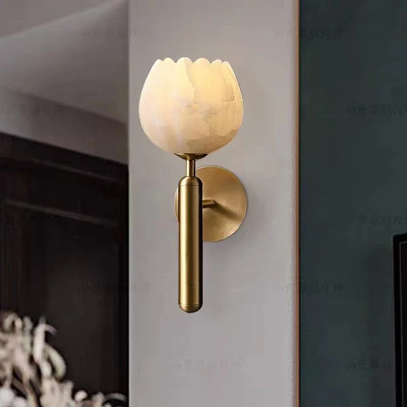 Euroselle Rose Marble Wall Sconce With Rose-Shaped Shade For Bedrooms