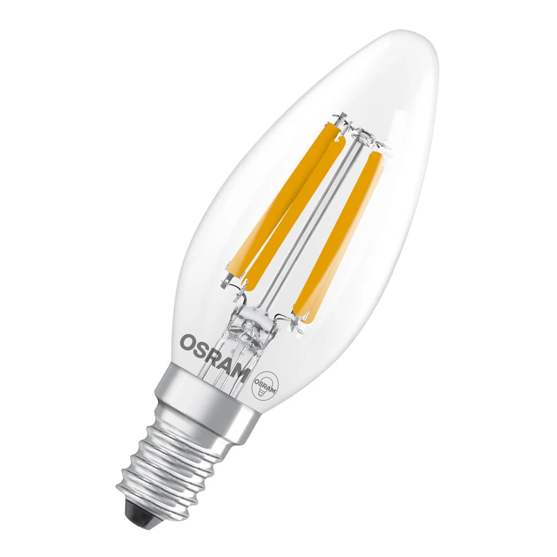 OSRAM LED CLASSIC B ENERGY EFFICIENCY A in B-Form, LED-Lampe, Bleifreies Glas, Klar, 3,8 W, (ex 60 W), 806 lm, Warmweiß, 2700 K, Energieeffizienzklasse: A, CRI 80