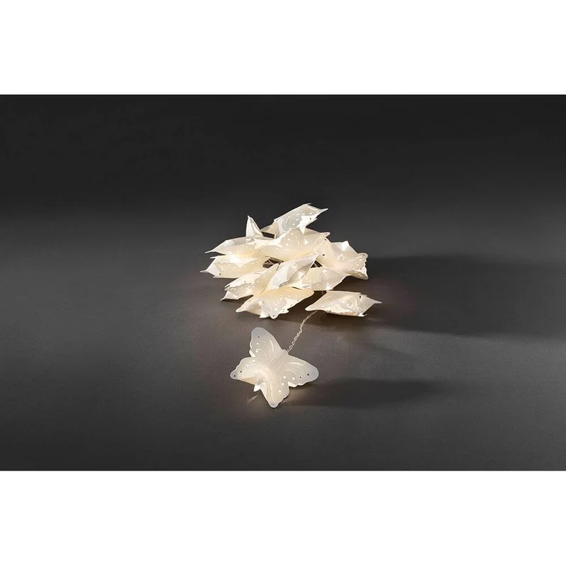 LED Dekolichterkette weiße Papierschmetterlinge 12 Warmweiße Dioden