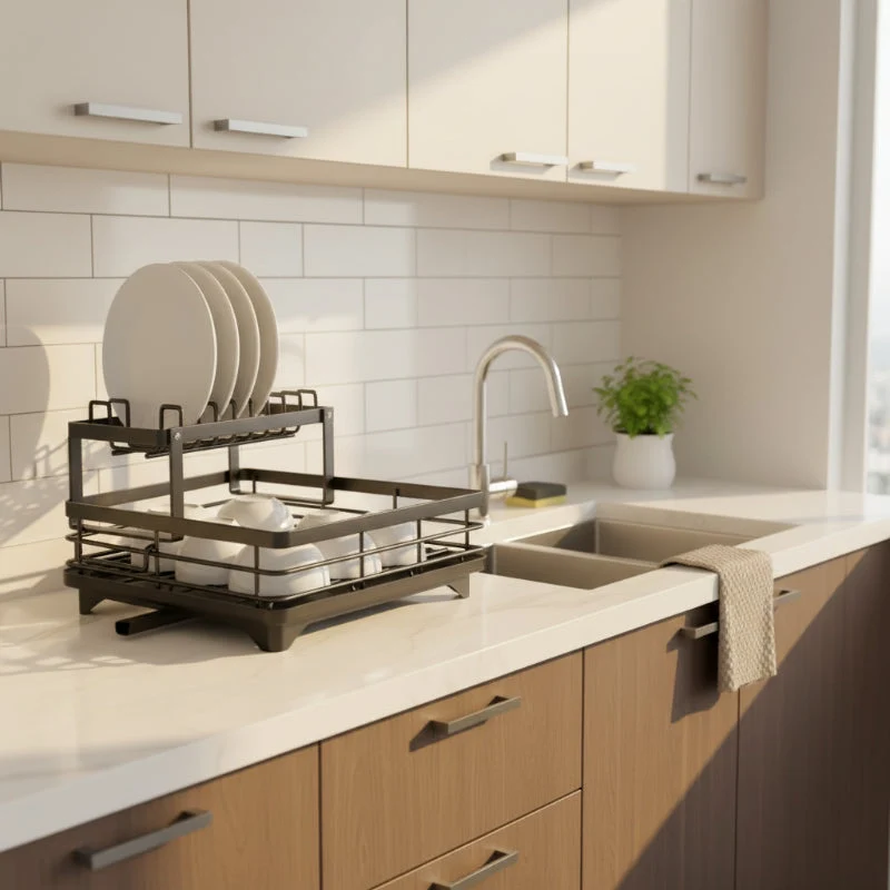 Euroselle Foldable Stainless Steel Dish Rack for Compact and Stylish Kitchens