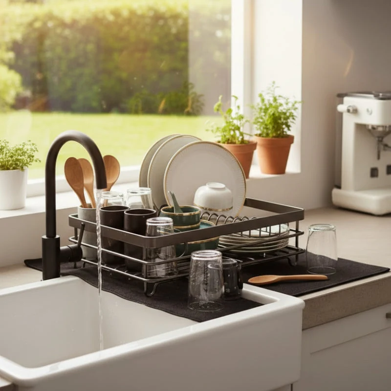Euroselle Foldable Stainless Steel Dish Rack for Compact and Stylish Kitchens