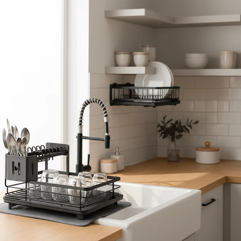Euroselle Foldable Stainless Steel Dish Rack for Compact and Stylish Kitchens