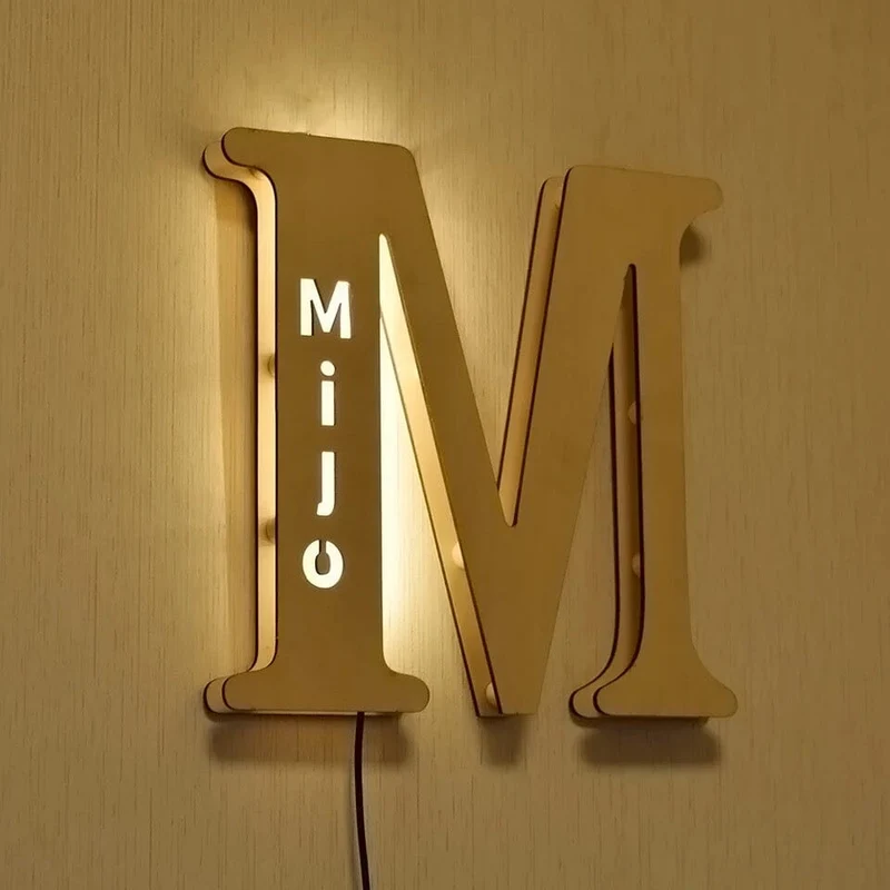 Euroselle Alphabet LED Wall Lamp Decorative Wooden Alphabet Light For Home And Office