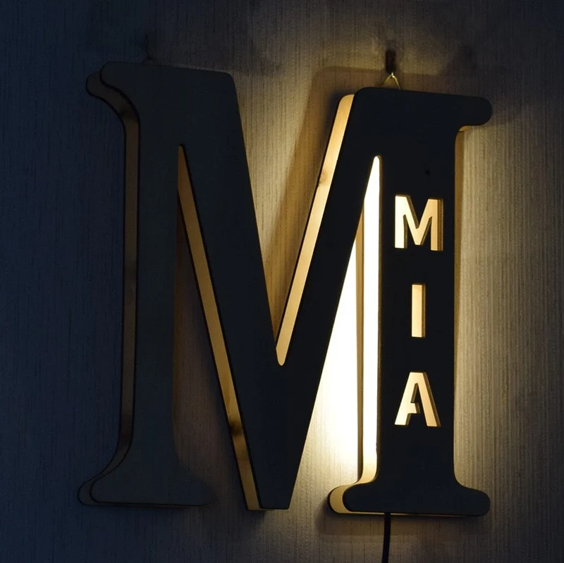 Euroselle Alphabet LED Wall Lamp Decorative Wooden Alphabet Light For Home And Office