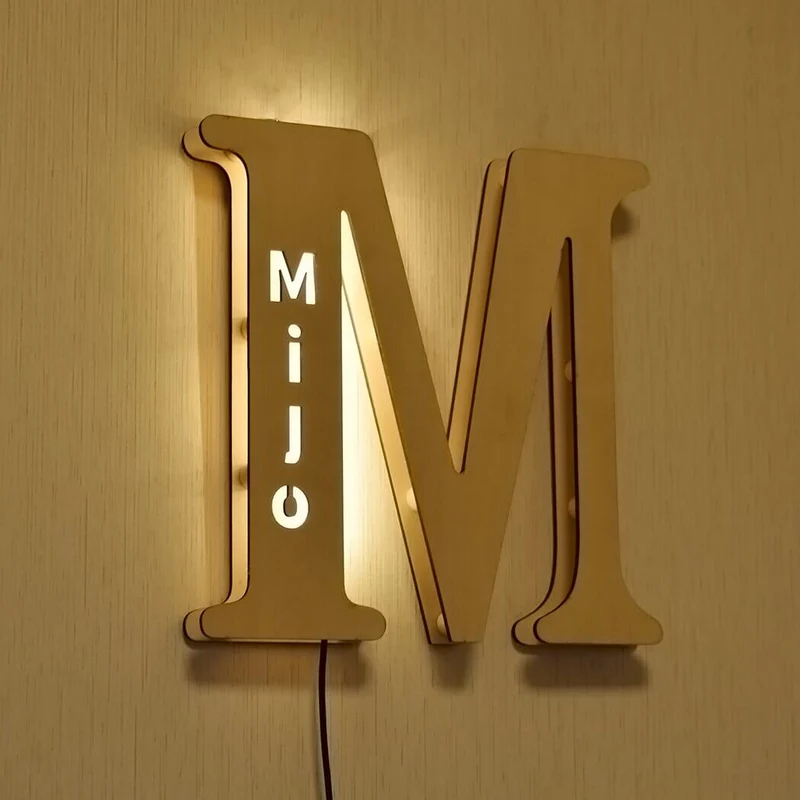 Euroselle Alphabet LED Wall Lamp Decorative Wooden Alphabet Light For Home And Office