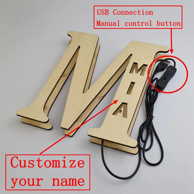 Euroselle Alphabet LED Wall Lamp Decorative Wooden Alphabet Light For Home And Office