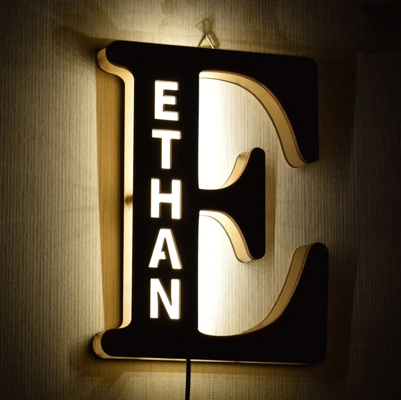 Euroselle Alphabet LED Wall Lamp Decorative Wooden Alphabet Light For Home And Office