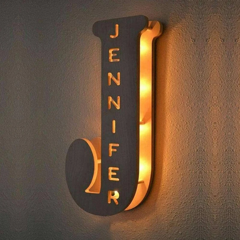 Euroselle Alphabet LED Wall Lamp Decorative Wooden Alphabet Light For Home And Office