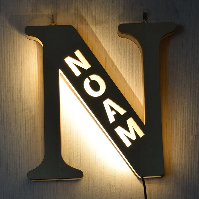 Euroselle Alphabet LED Wall Lamp Decorative Wooden Alphabet Light For Home And Office