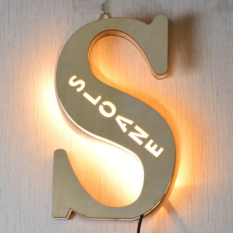 Euroselle Alphabet LED Wall Lamp Decorative Wooden Alphabet Light For Home And Office